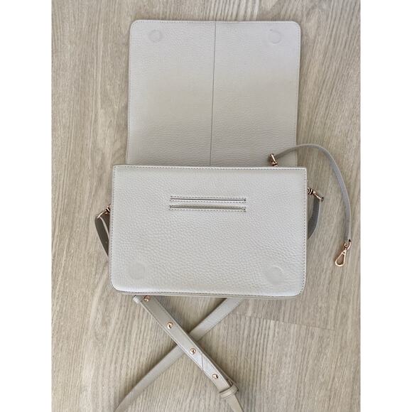 Dagne Dover Andra Pebbled Leather Neutral Crossbody Bone Shoulder Bag Medium - Picture 3 of 15